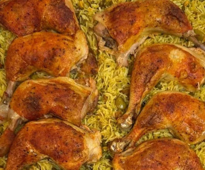 A large pan of Crystal Palace Banquets's Chicken and Rice from their catering menu.
