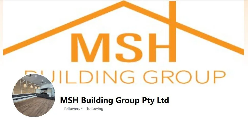 Logo for MSH Building Group Pty Ltd, featuring an orange outline of a house roof and the company's name in orange text on a white background.