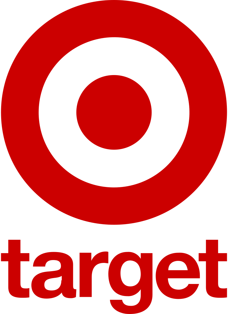 A target symbol with a red circle and black bullseye, with the word 'target' written below in red.