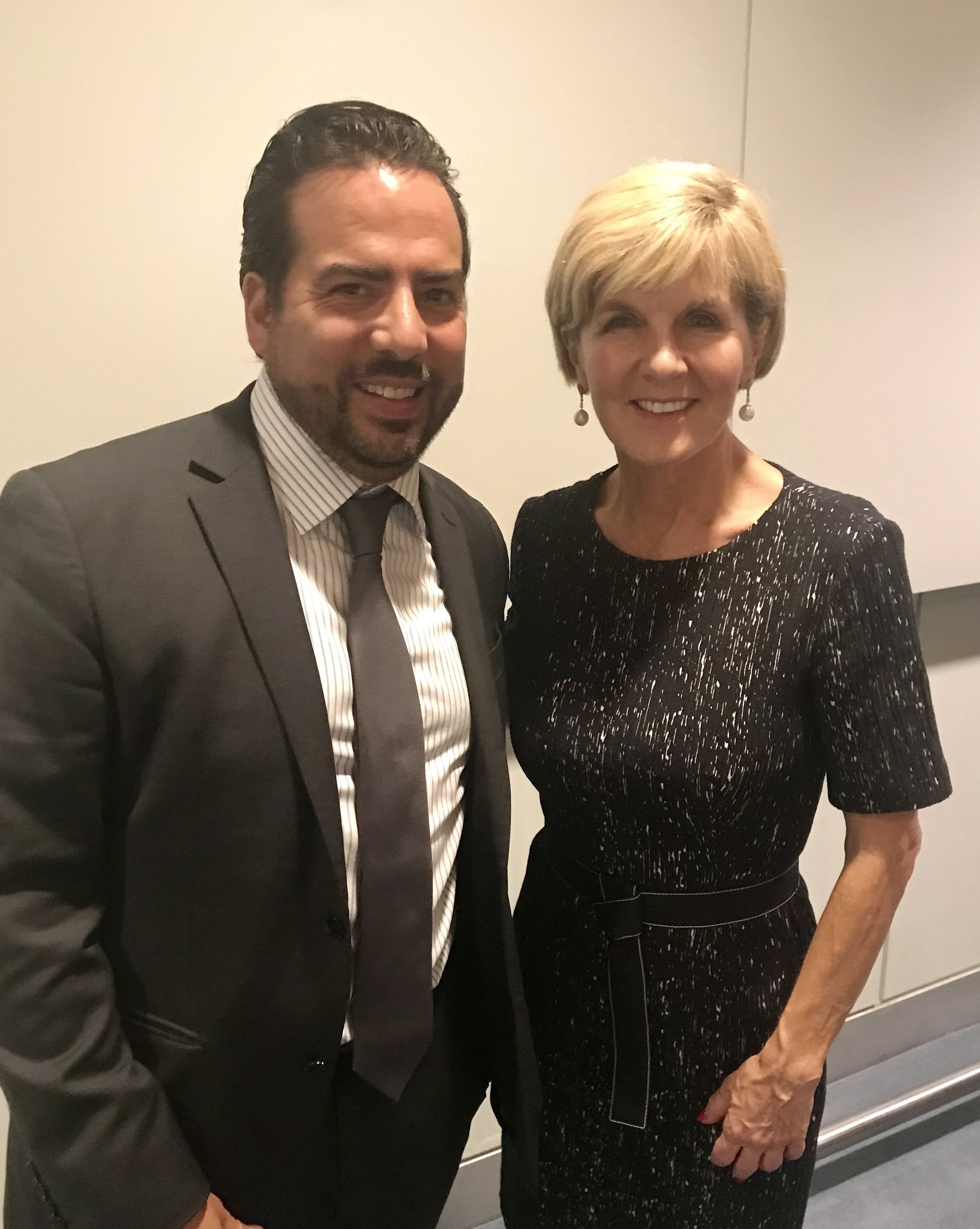 Josh Bihary with then Minister for Foreign Affairs Julie Bishop