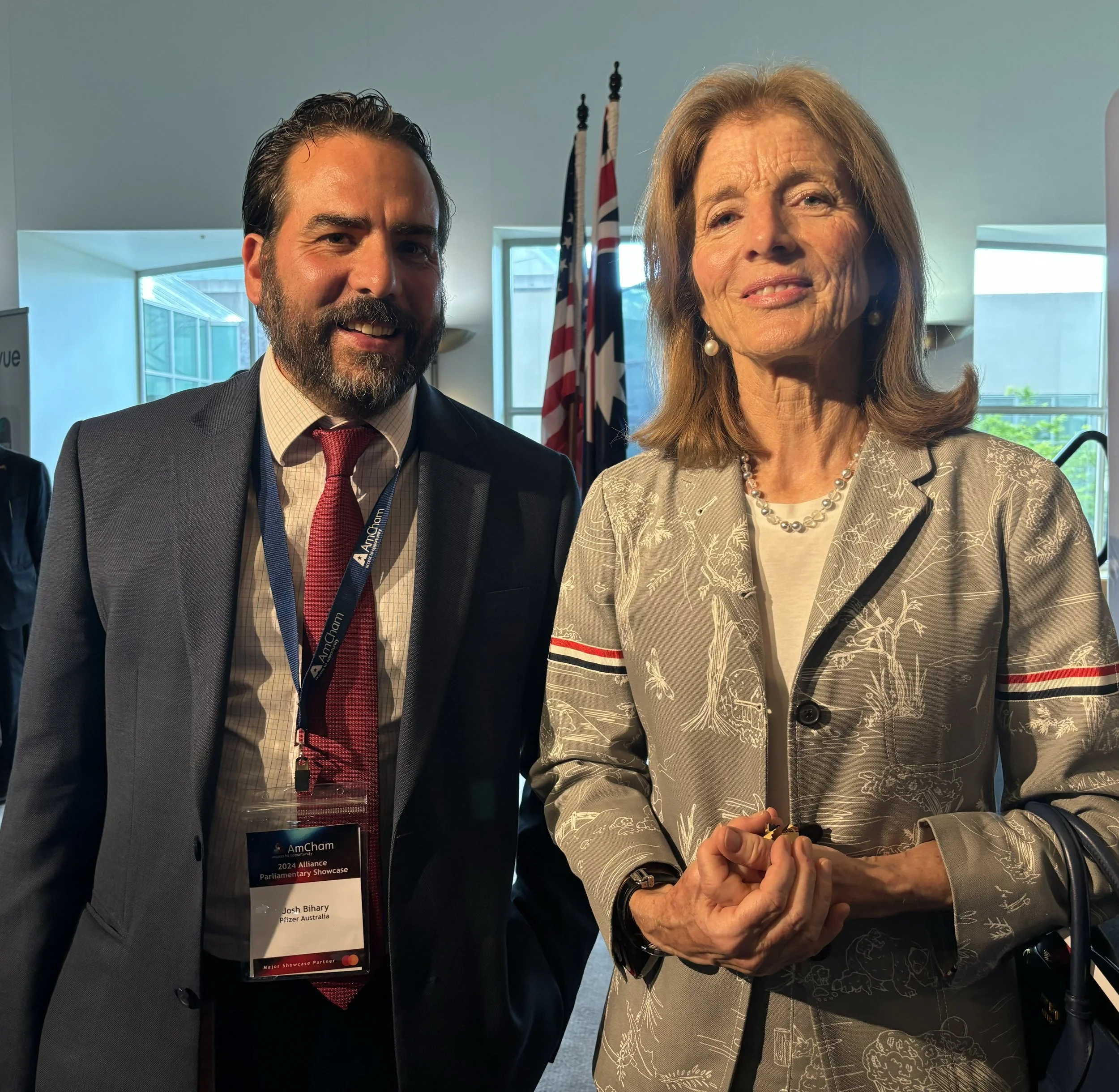 Josh Bihary with then US Ambassador to Australia Caroline Kennedy