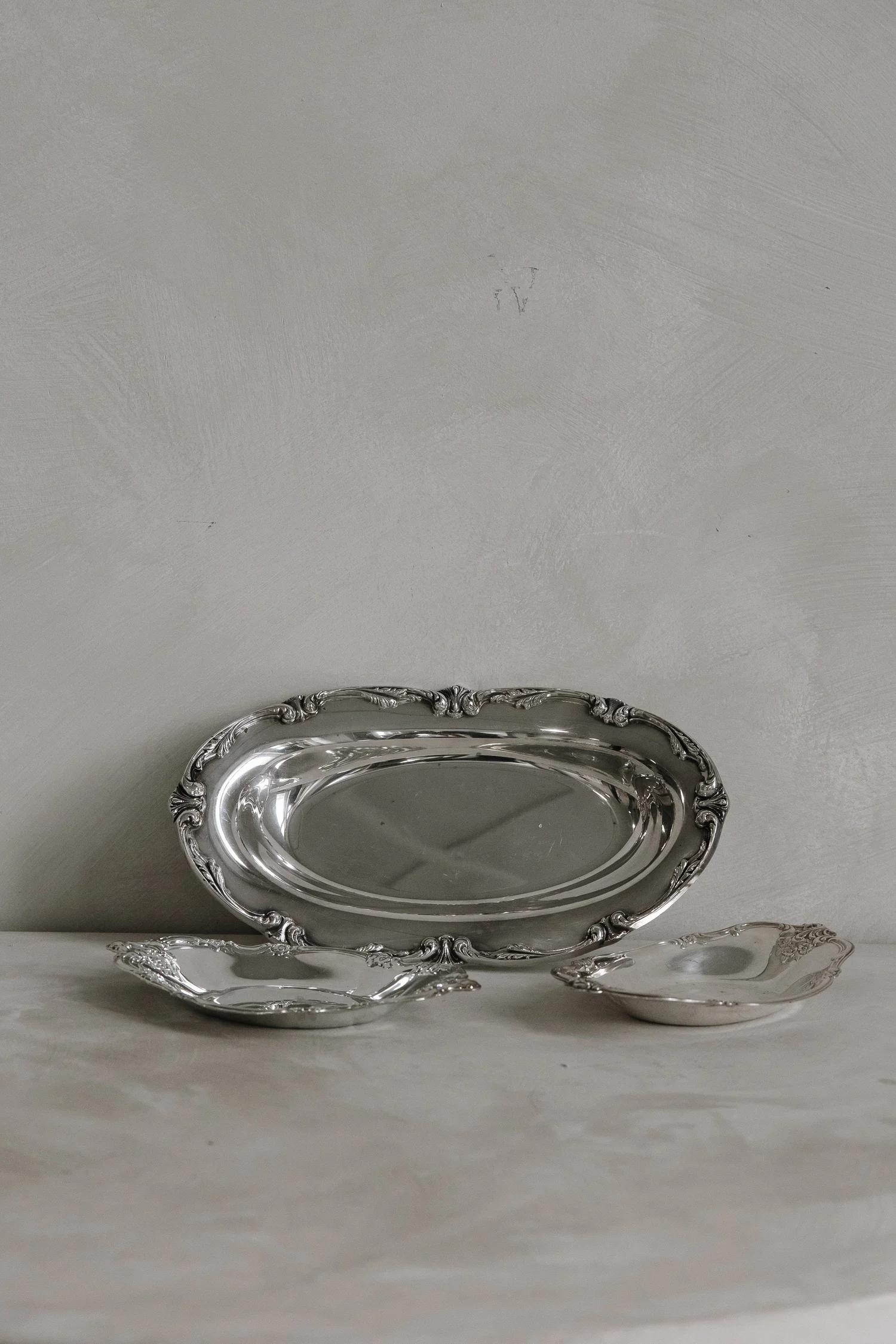Ornate silver oval dish set (3), photo 2