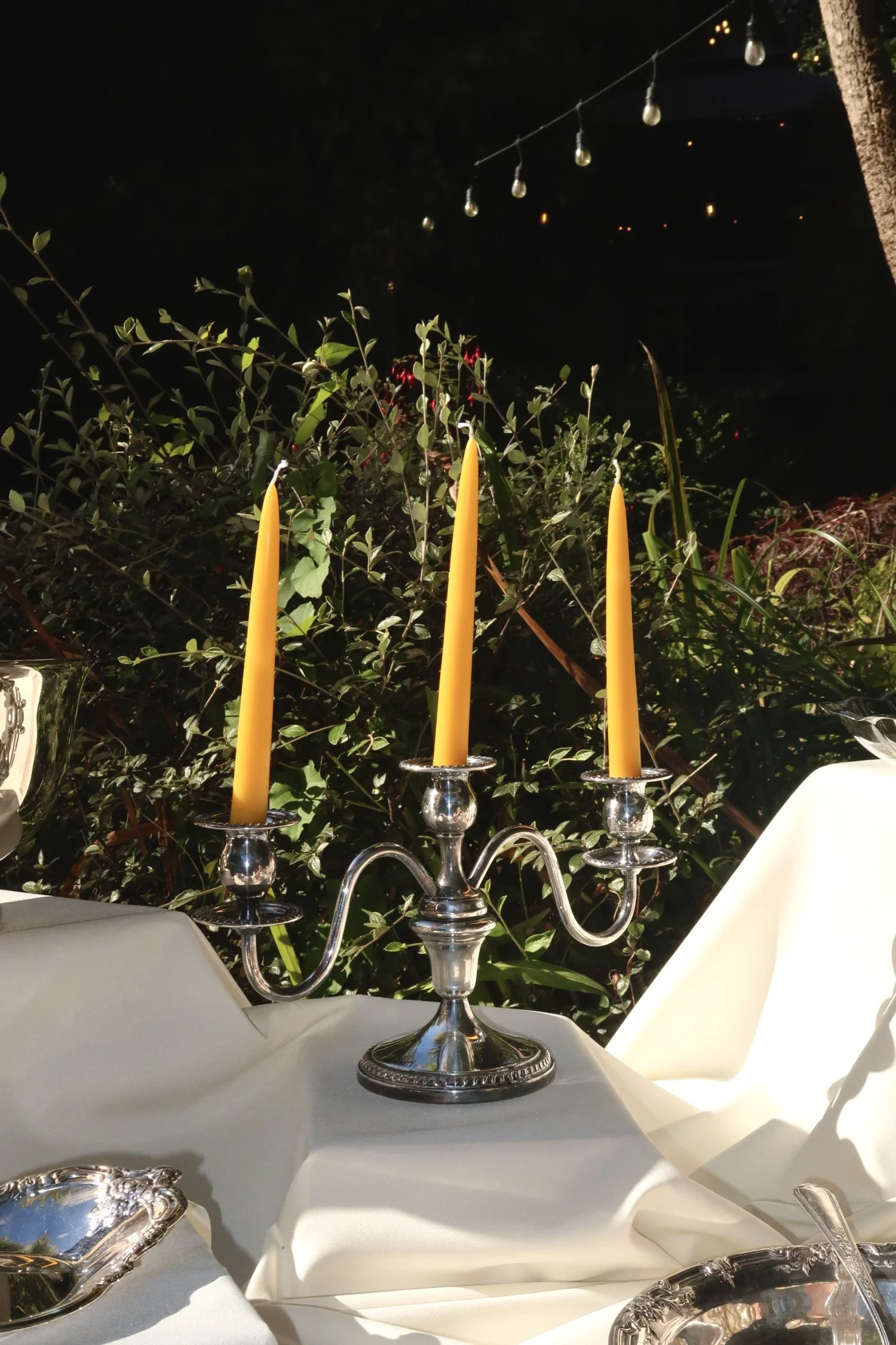 Three-arm silver candelabra