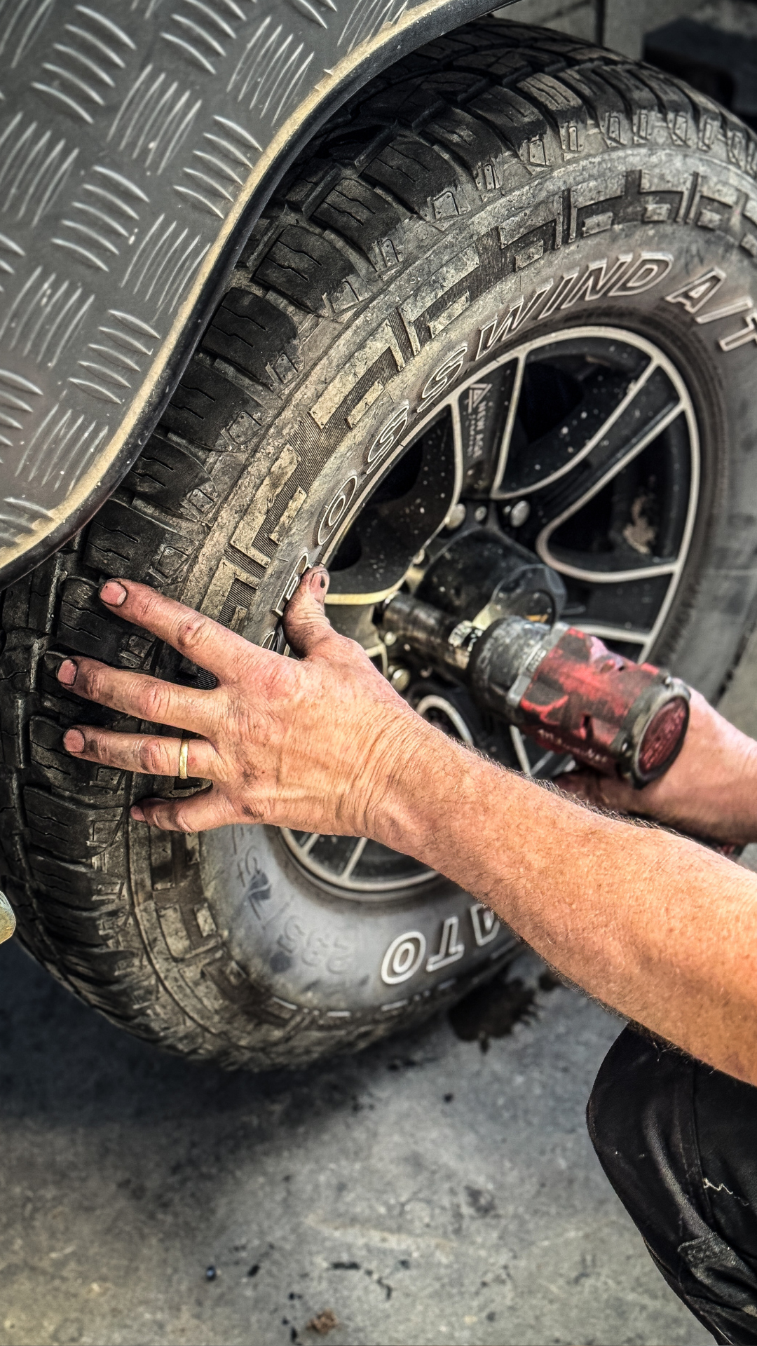 Trailer tire being fitted during trailer repair and maintenance at Ballarat Trailer Sales & Repair.