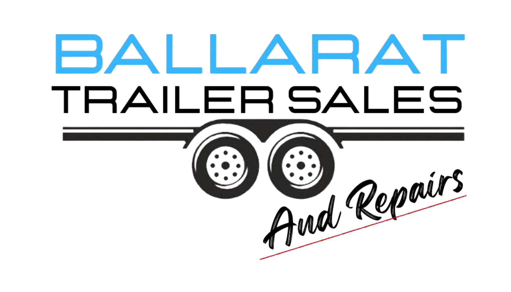 Logo of Ballarat Trailer Sales & Repairs showing trailer wheels and company name, symbolizing trailer sales and repair services.