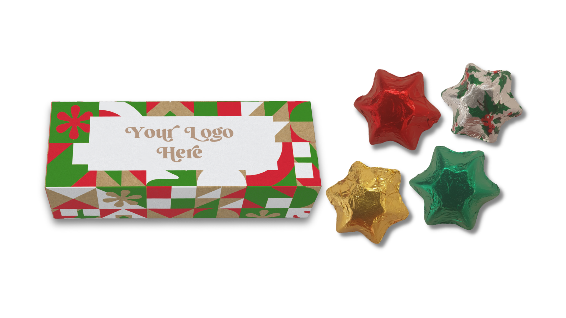 A Little Christmas Treat - 4 Christmas Chocolates in a Christmas Themed Gift Box with Custom Branded Labels