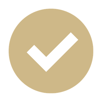 White check mark inside a beige circle.
