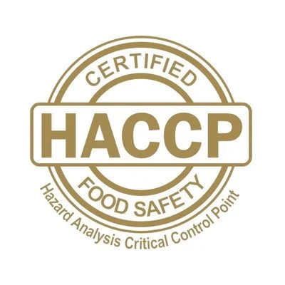 HACCP Certified Food Safety logo with Hazard Analysis Critical Control Point text.