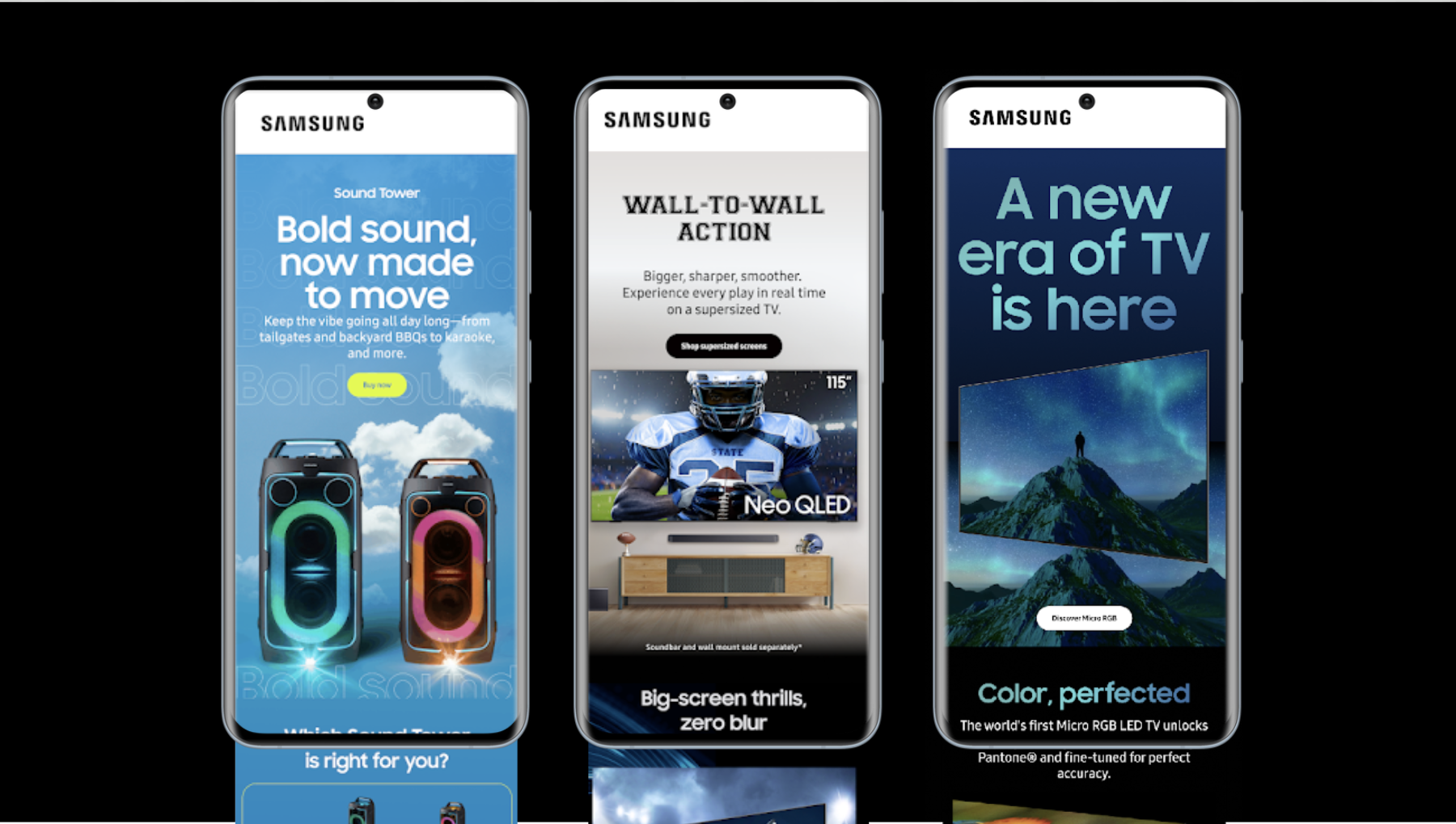 Samsung email marketing and CRM optimization campaign for TV and audio products, highlighting engagement-driven mobile creative.