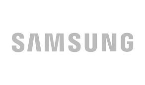 Samsung logo in gray on a white background