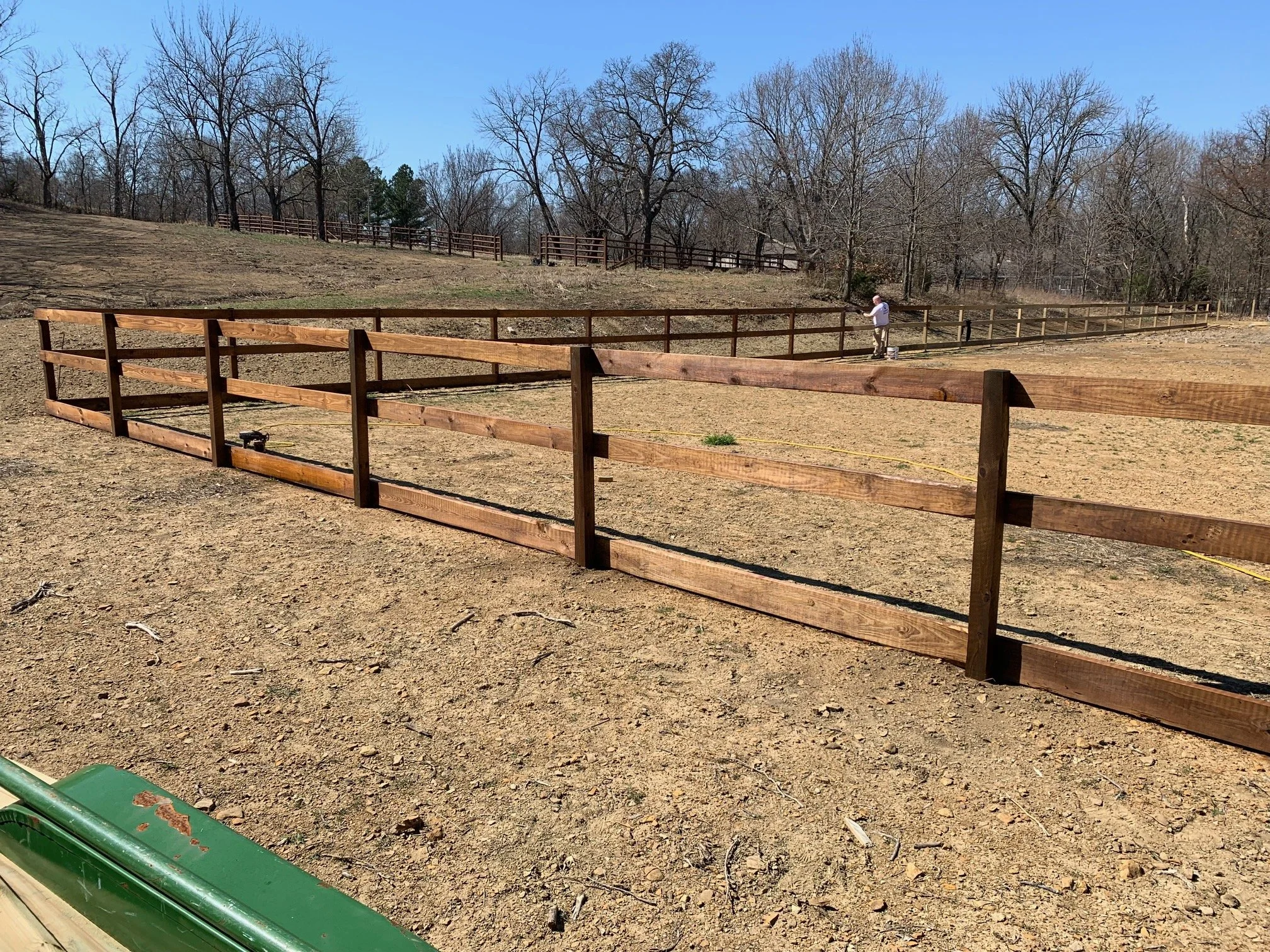 stained wood ranch rail farm fence
