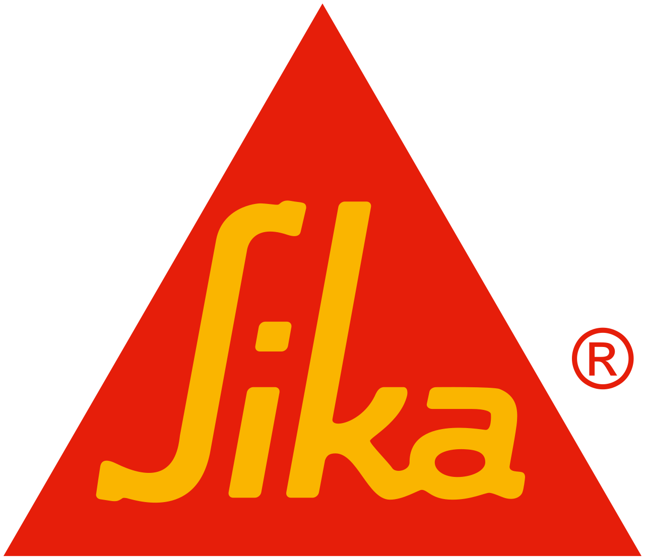Sika premium epoxy products logo with a red triangle background and yellow text.
