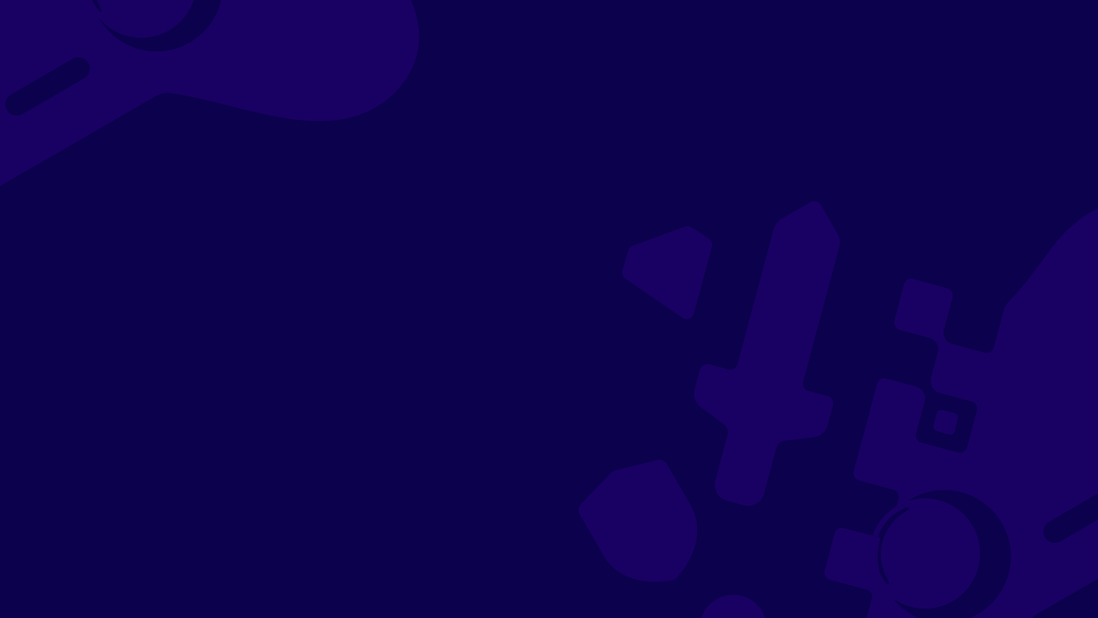 A dark blue background with abstract shapes and patterns in various shades of purple.