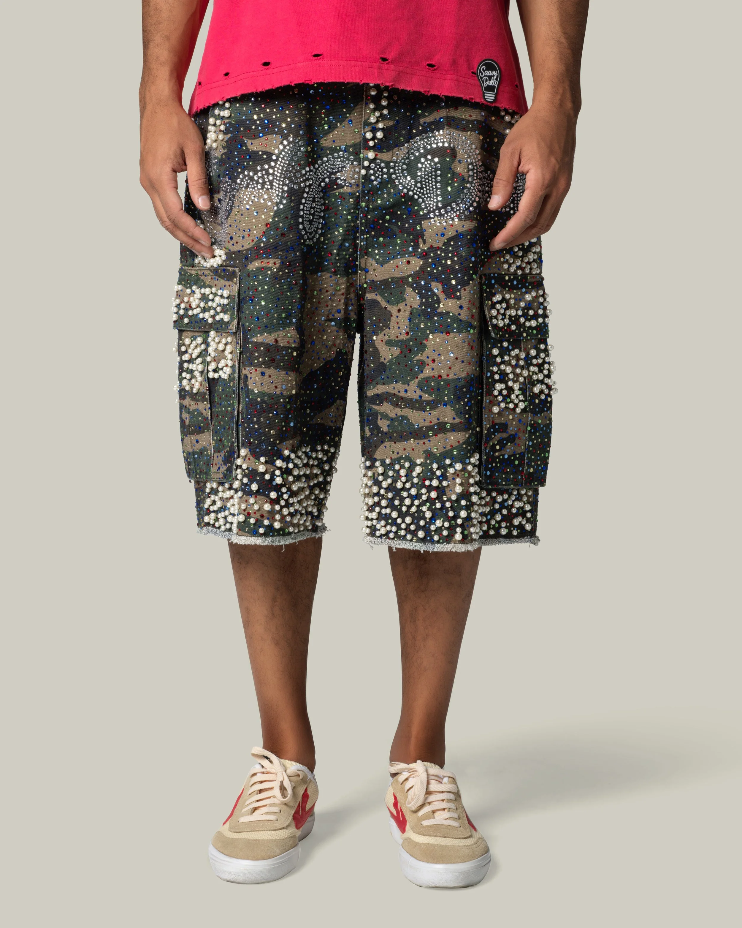 Camou Rhinestones Jorts