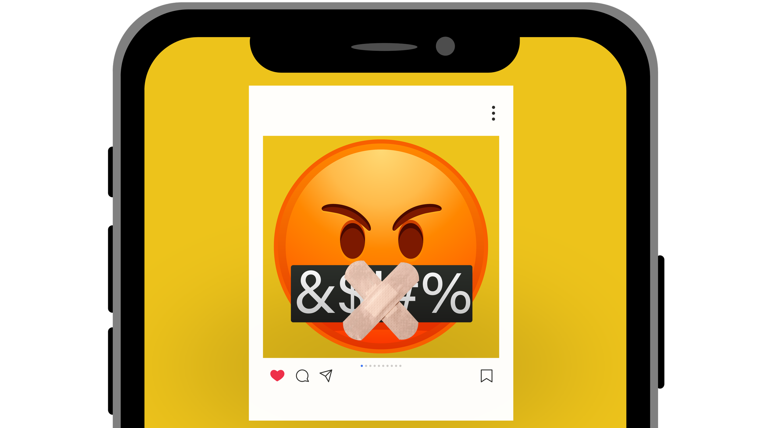 An image of a phone screen shows a mad emoji