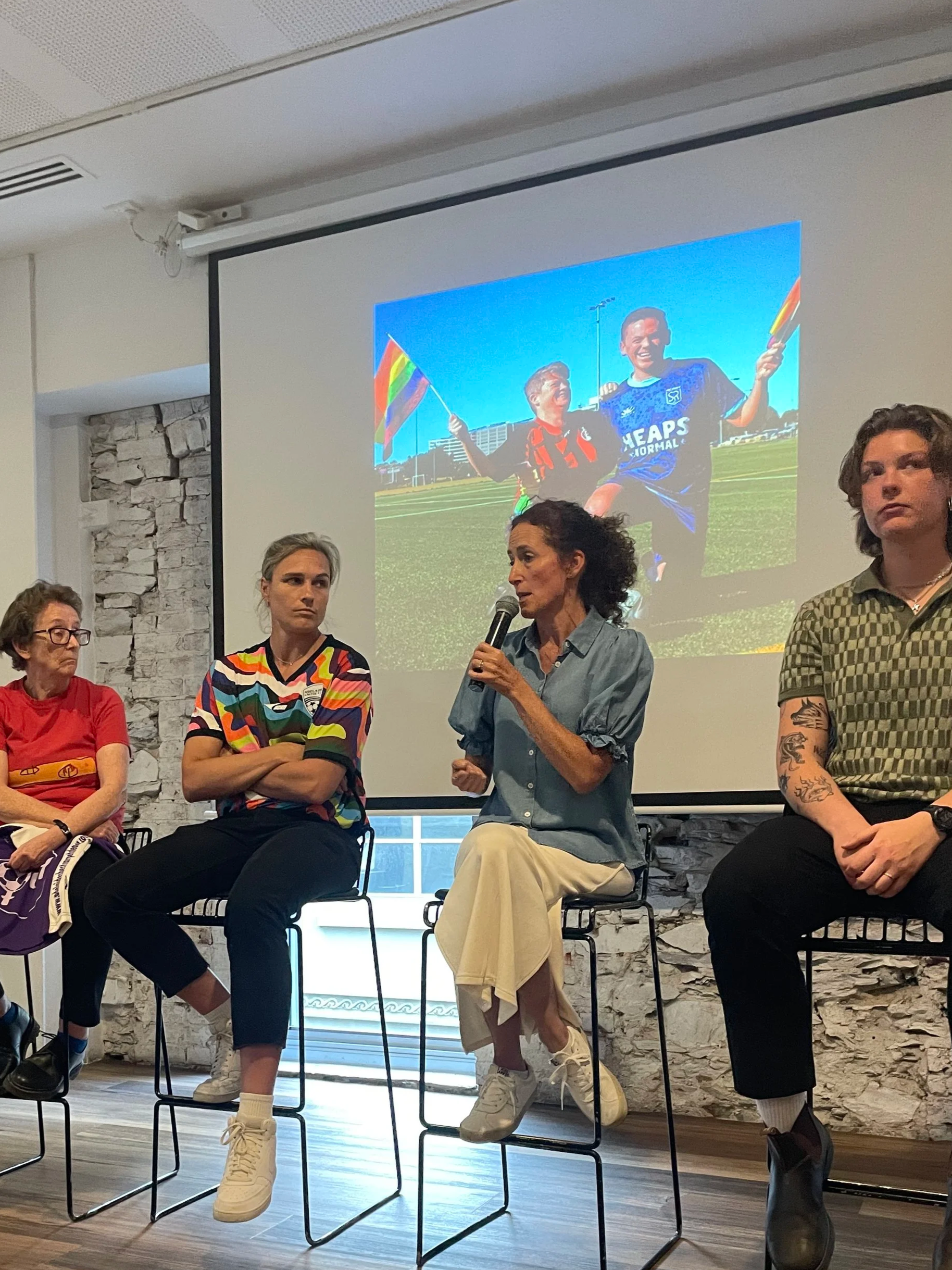 Jacqueline Comer from Areto speaks on a Pride Cup panel