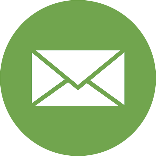 White envelope icon on a green circular background.