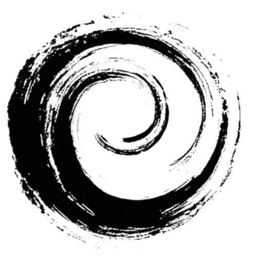 Black ink spiral design on white background