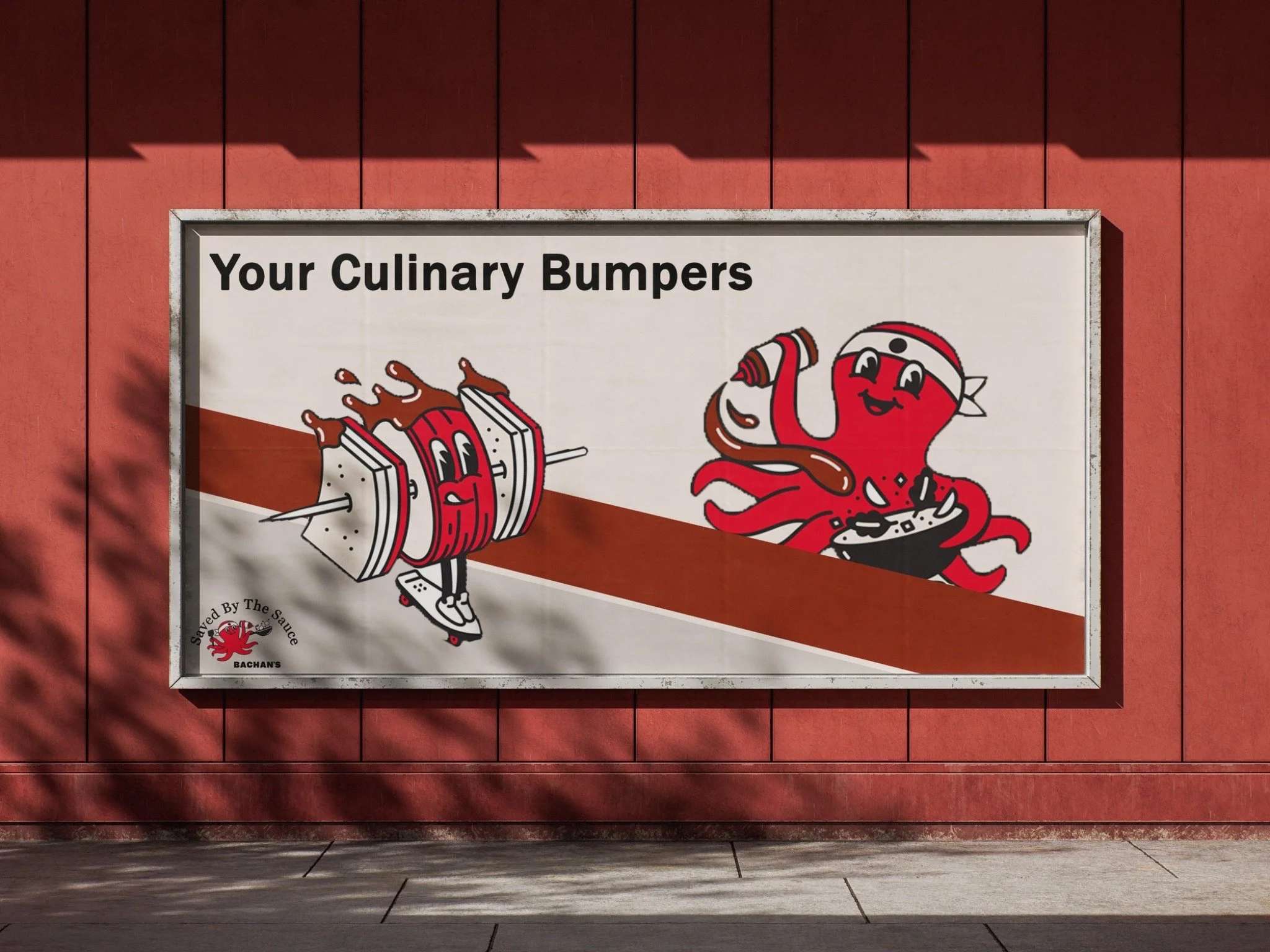 Guerilla posters that bring Bachan's brand identity and characters out. 