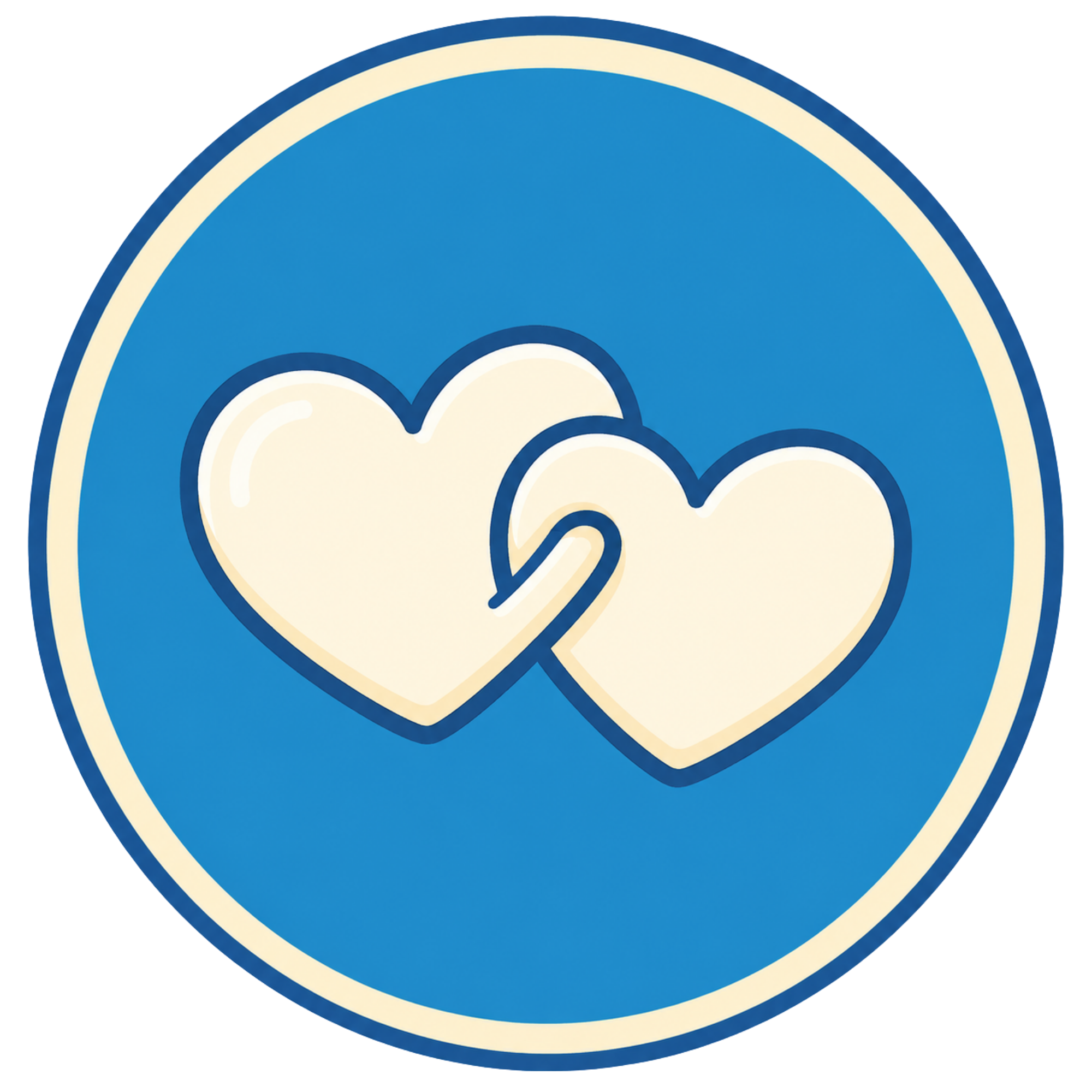 Circular logo with a blue background and a cartoon sun with smiling face at the center.