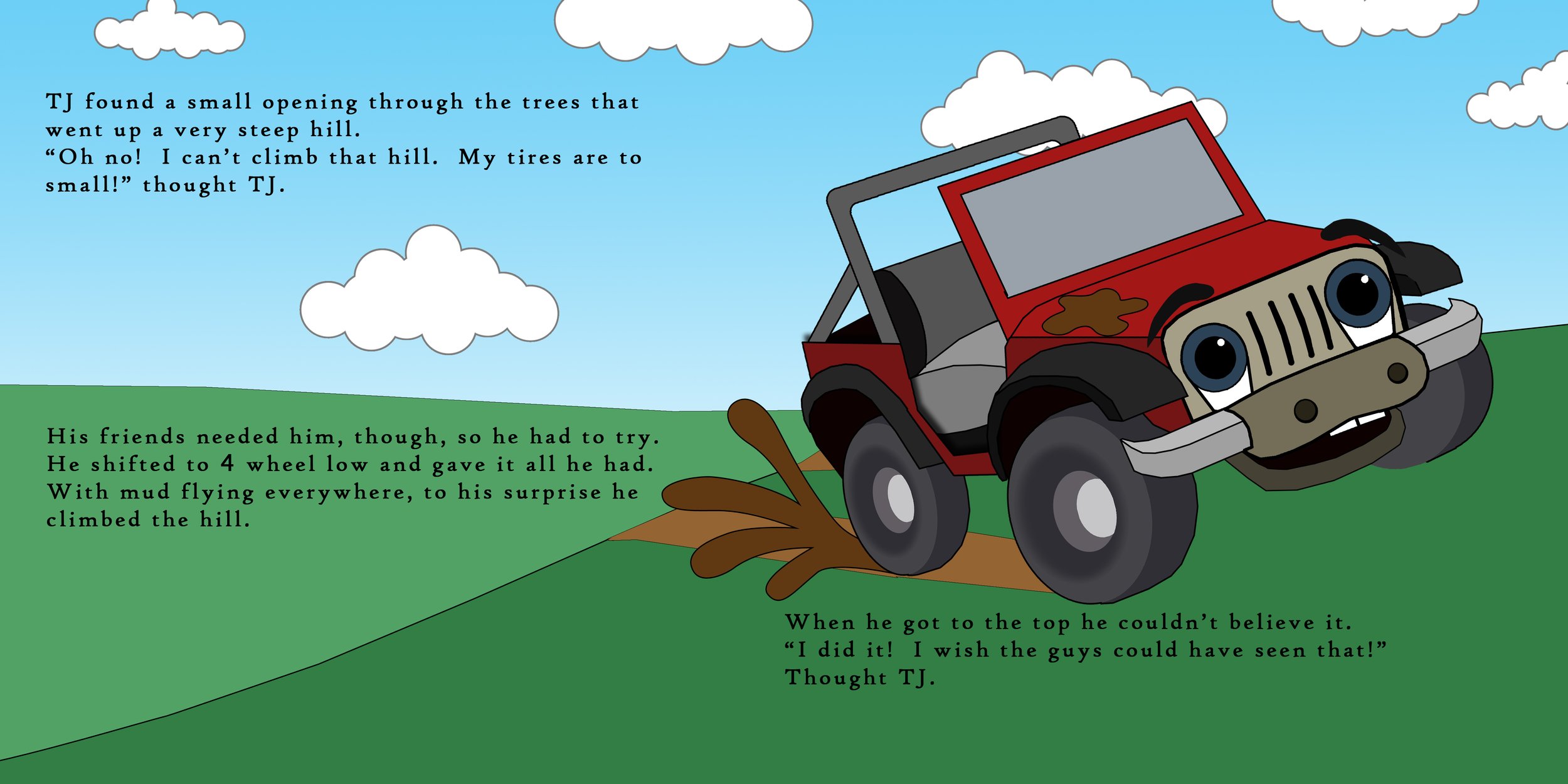 Illustration from TJ the Jeep children’s adventure book