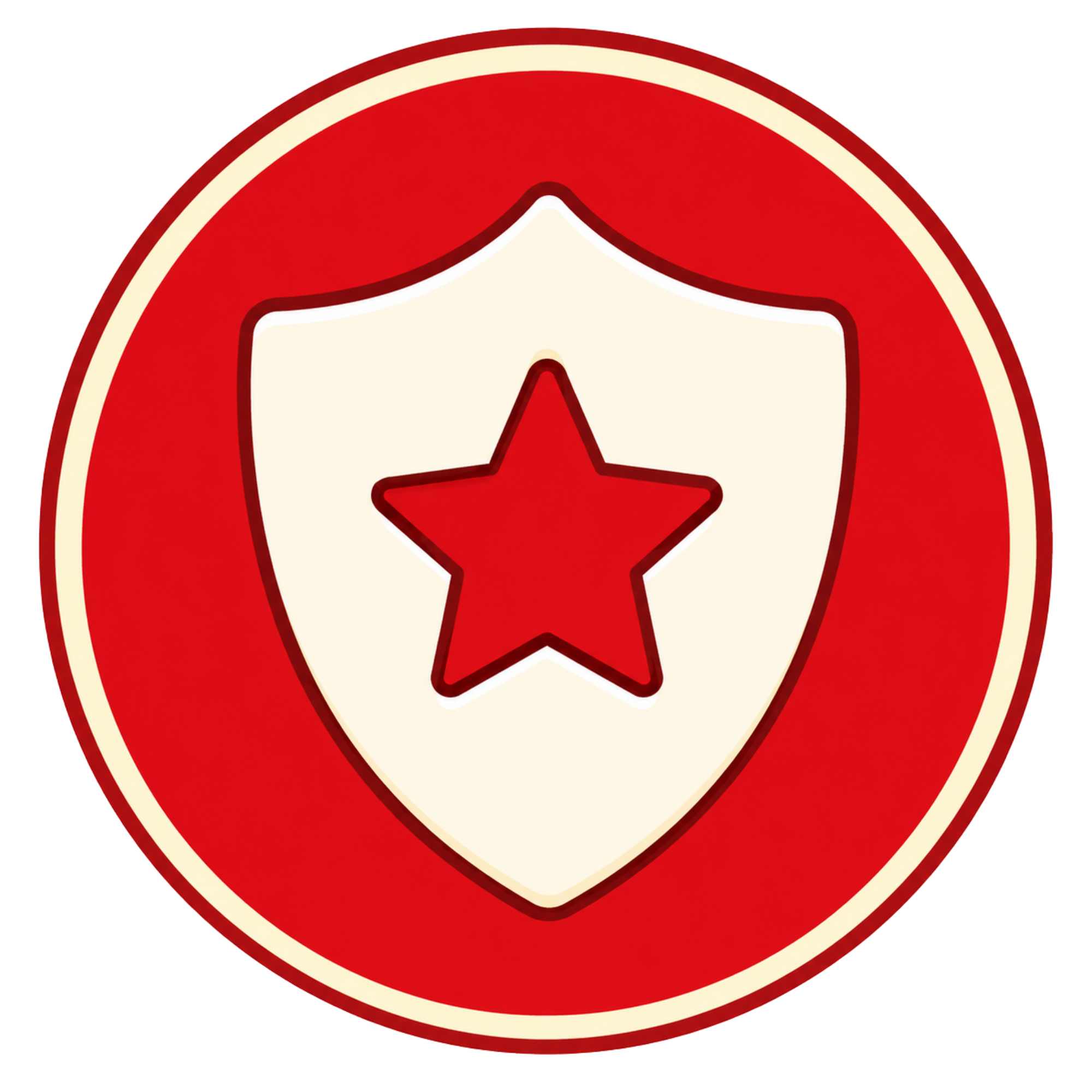 Close-up of a vintage red and white sign with a star in the center.