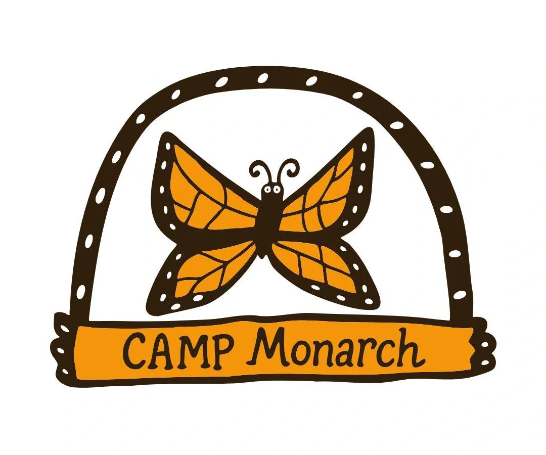 Camp Monarch logo, a drawing of a butterfly that is orange and black