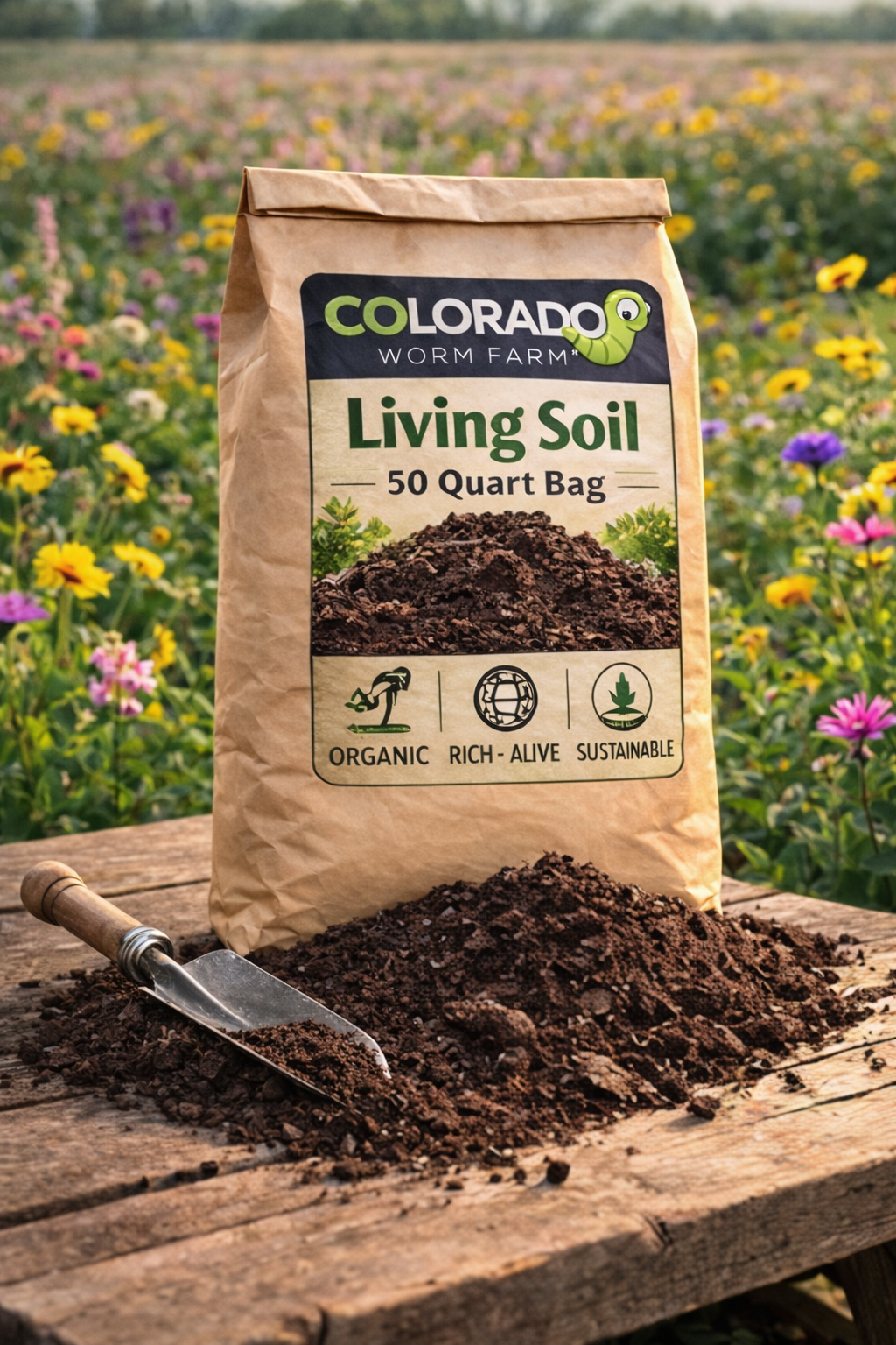 Living soil is a combination of high quality compost, biochar, and worm castings.