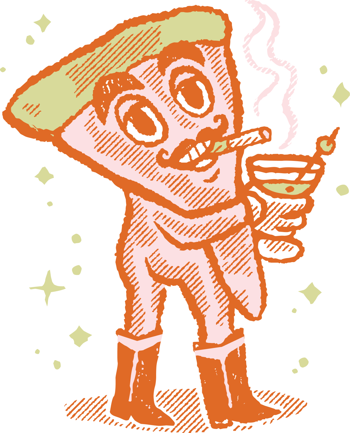 Pizza drinking a martini