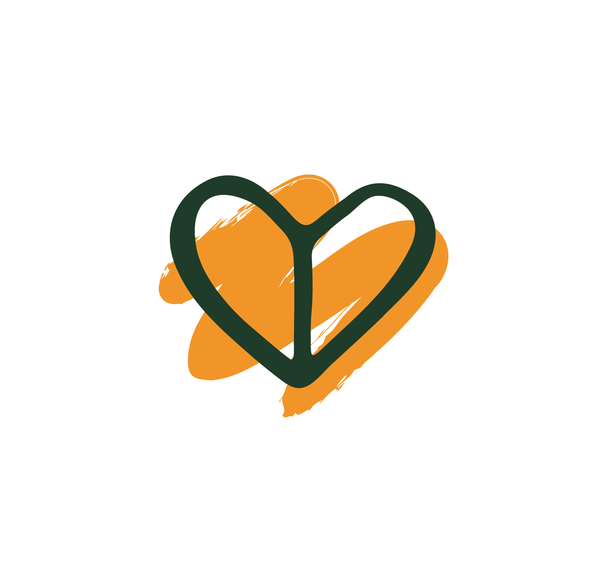A logo featuring a stylized heart outline overlaid on an orange brushstroke heart shape with the text 'Together We Care' above and 'Caring for Our Community' below.