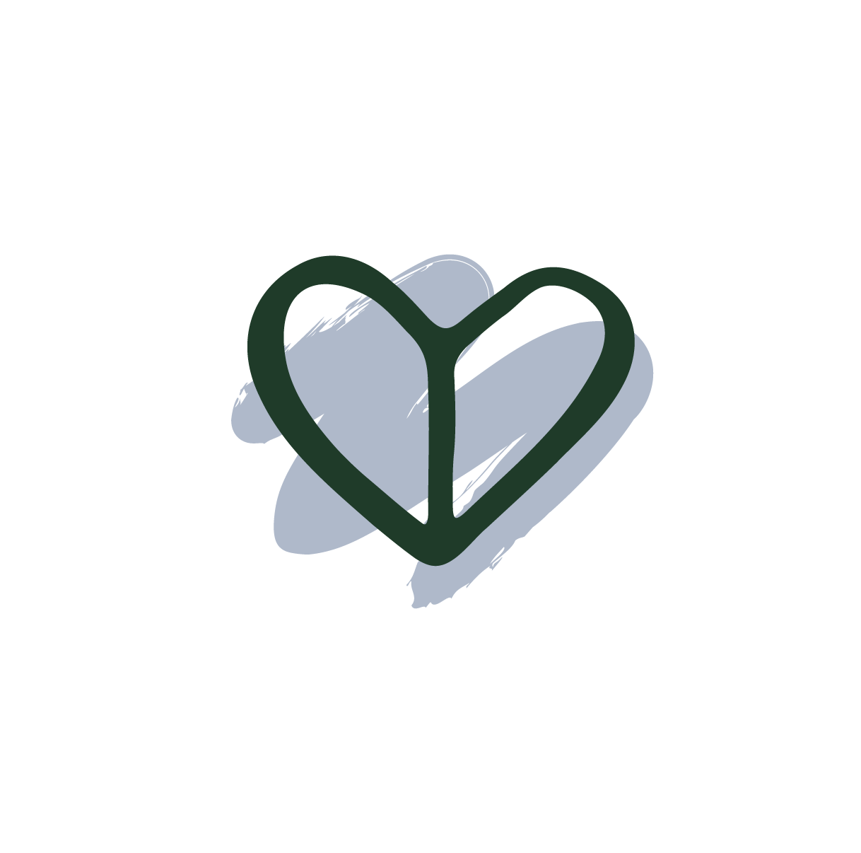 Outlined green heart with a light blue scribble background.