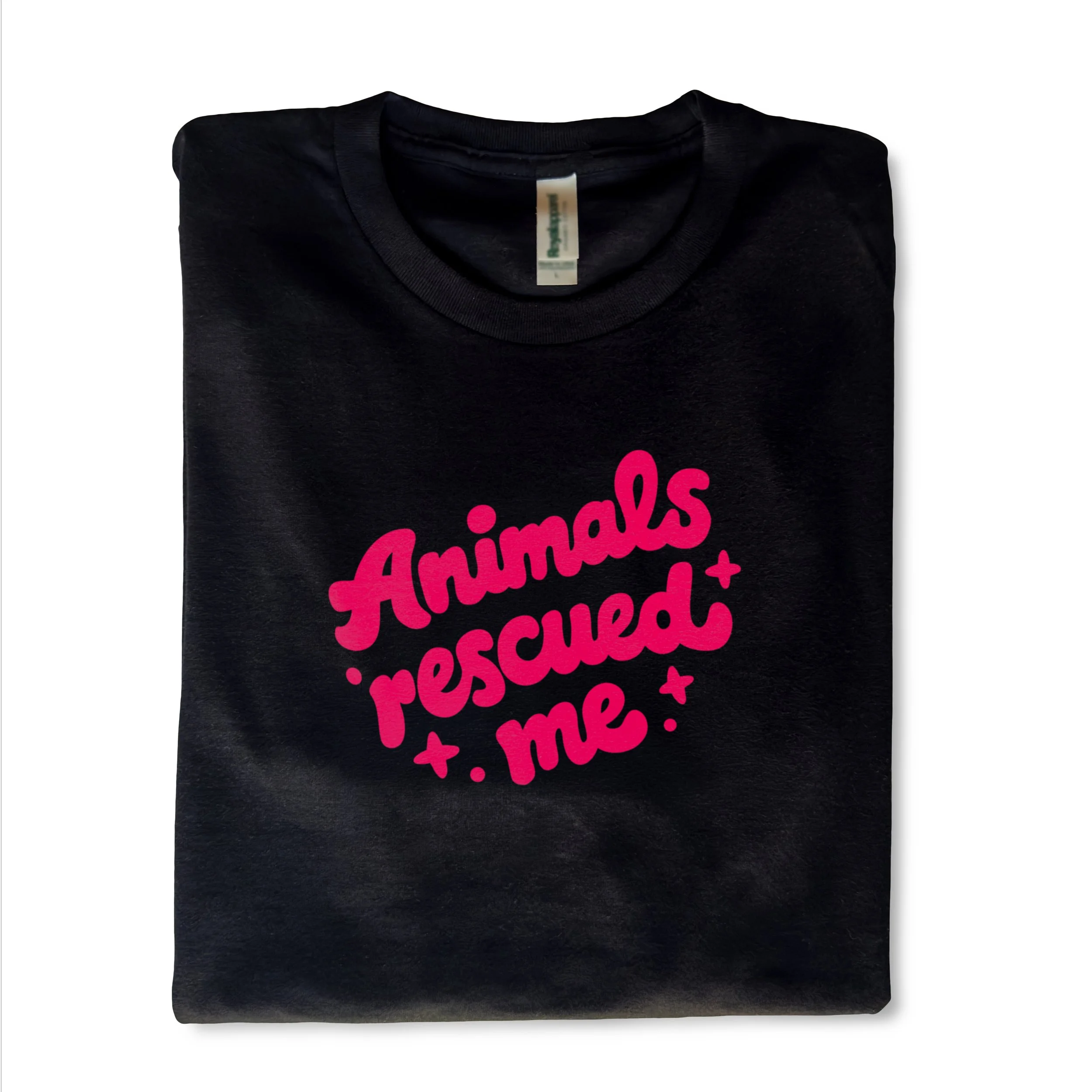 A black t-shirt with the message: animals rescued me