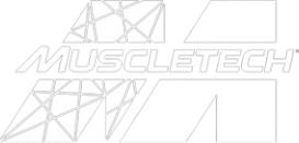 Muscletech logo with black background and white text