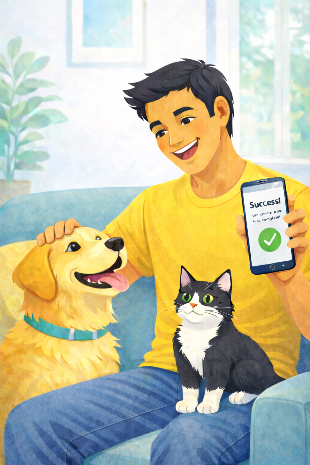 Pet owner receiving confirmation of successful DNA storage and genetic preservation with NeoLife Biosciences