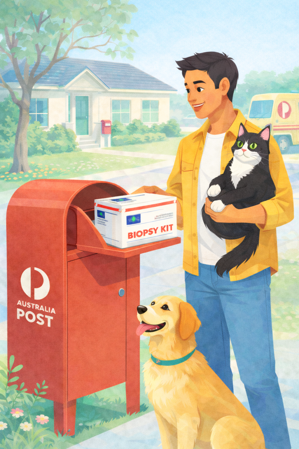 Pet DNA biopsy kit being mailed for genetic preservation with NeoLife Biosciences in Australia