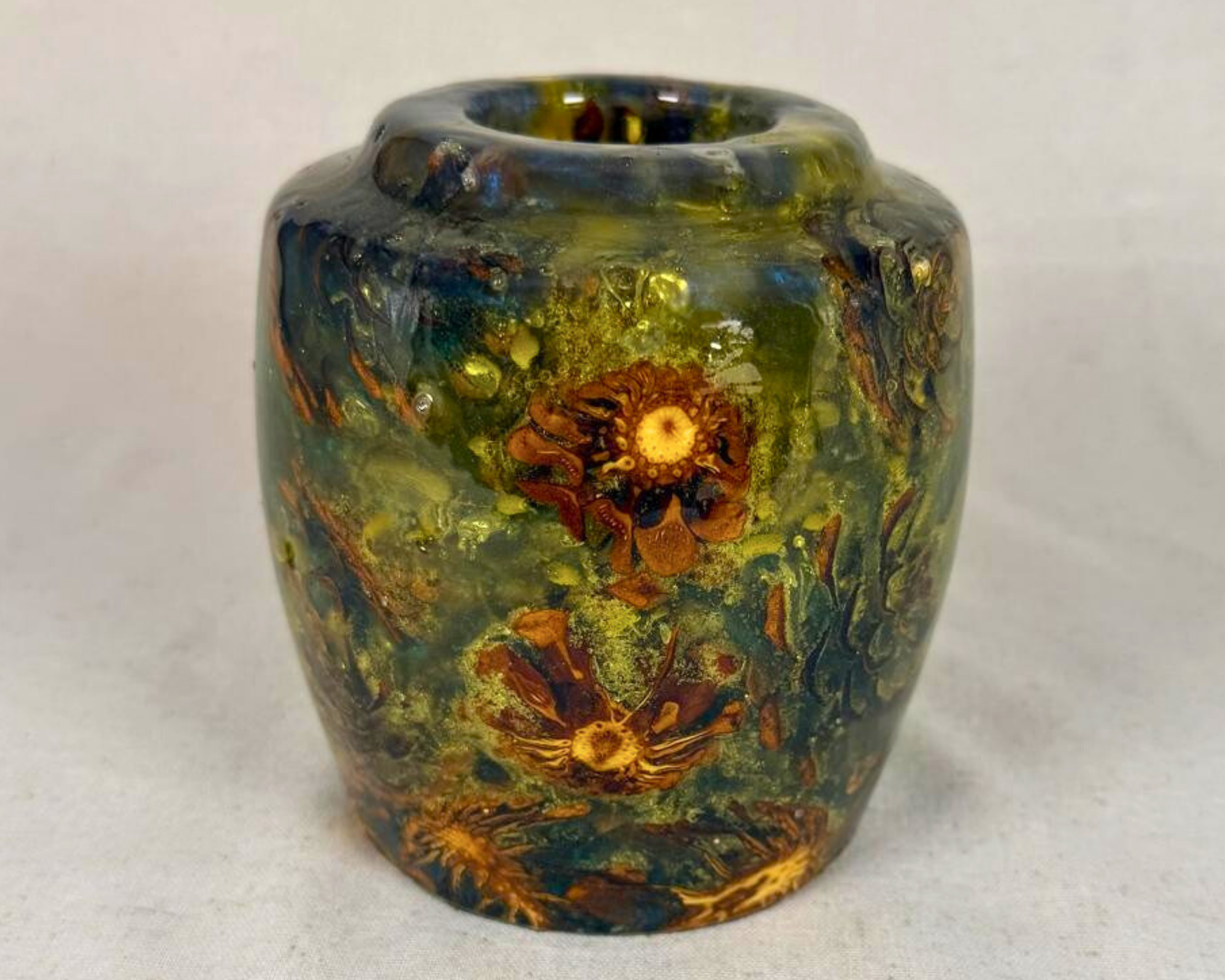 **SOLD** Pine Cones and Multicolored Epoxy Vessel