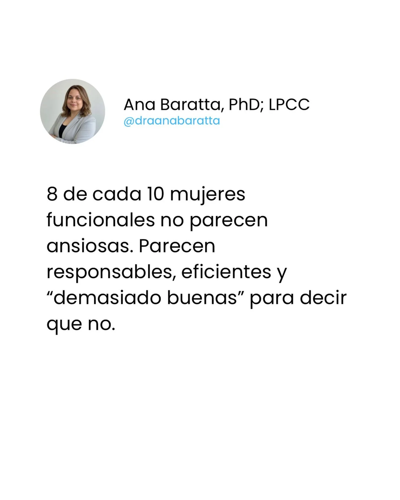 La ansiedad no siempre luce como crisis visible. A veces se ve como perfeccionismo, hiperresponsabilidad y dificultad para poner l&iacute;mites. Dale like si esto te reson&oacute;.
💜Dra. Ana Baratta