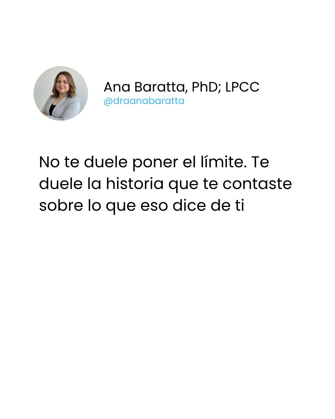 A veces el problema no es el l&iacute;mite. Es la creencia de que ponerlo te vuelve ego&iacute;sta, fr&iacute;a o mala. Comparte si esto te hizo sentido.💜 Dra. Ana Baratta #limites #sanidad #terapia
