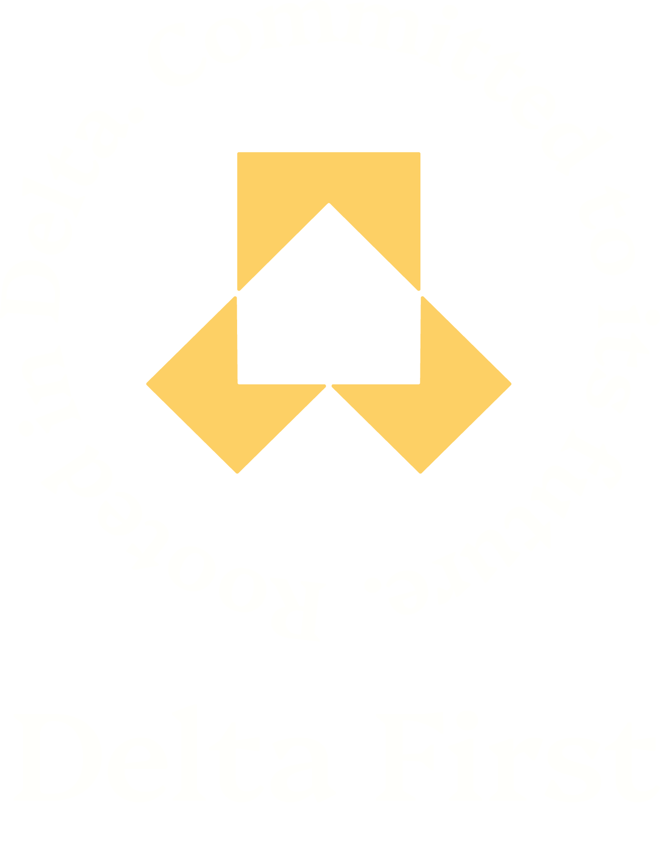 Illustration of a house in the center, surrounded by four yellow triangles pointing towards it, with light gray circles around the edges.
