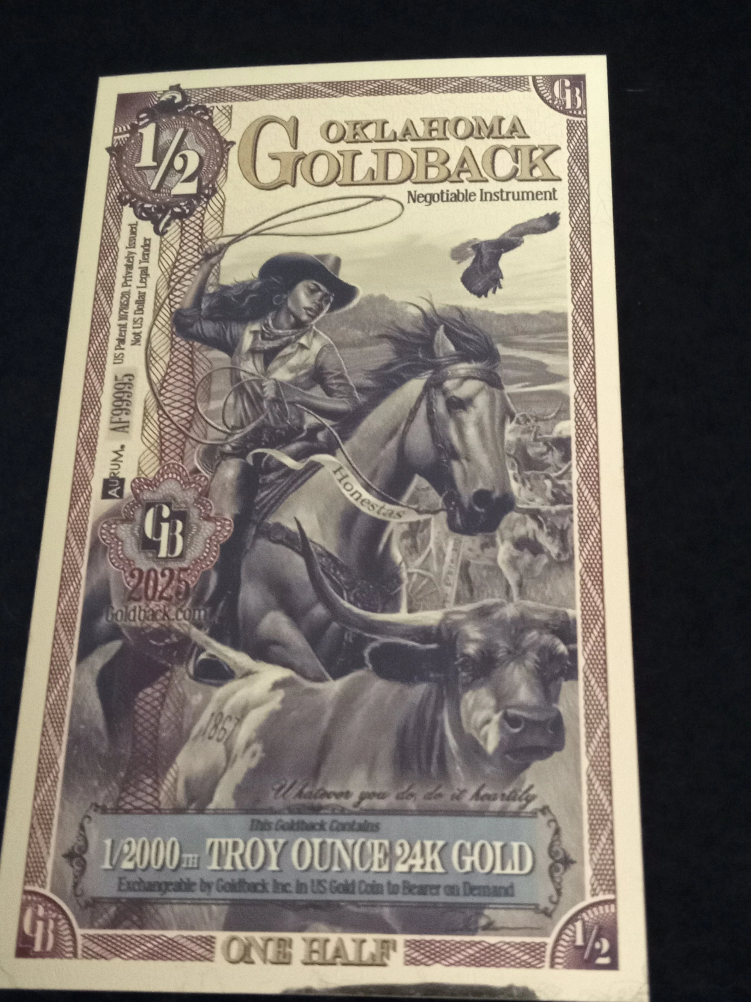 Oklahoma 1/2 Goldback - AF99995