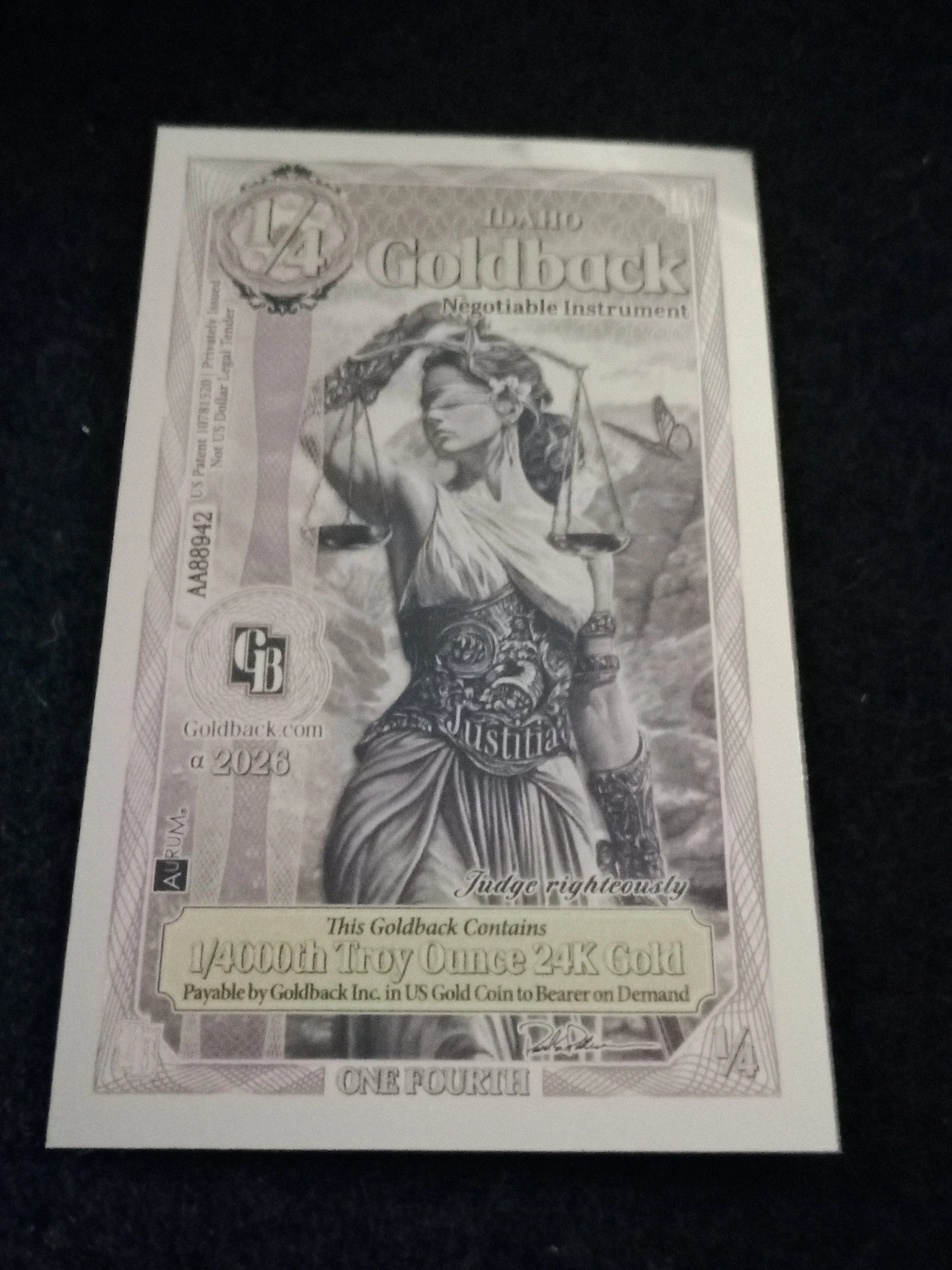 Idaho Quarter Goldback - Alpha Series - AA88942