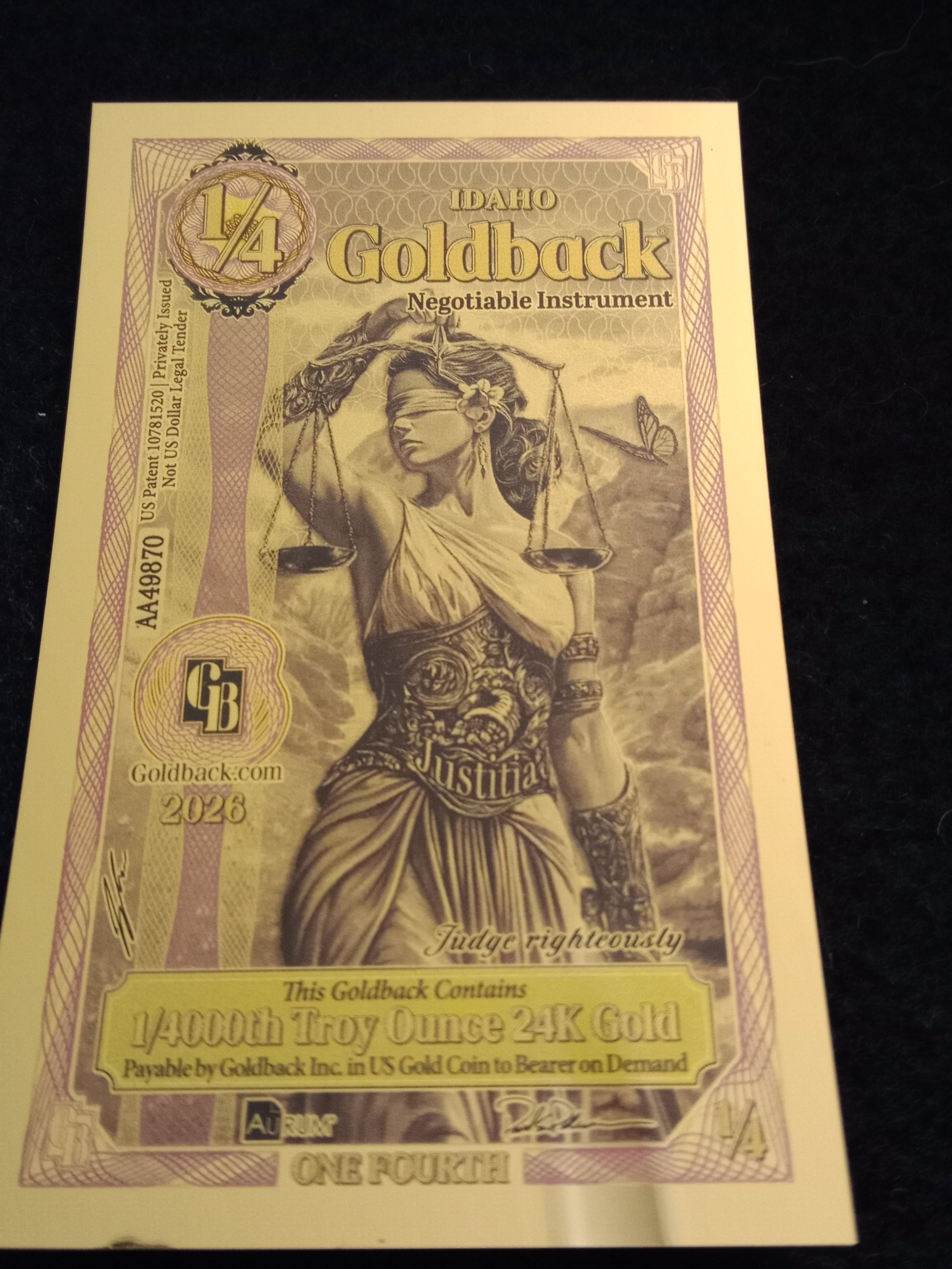 Idaho 1/4 Goldback - AA49870