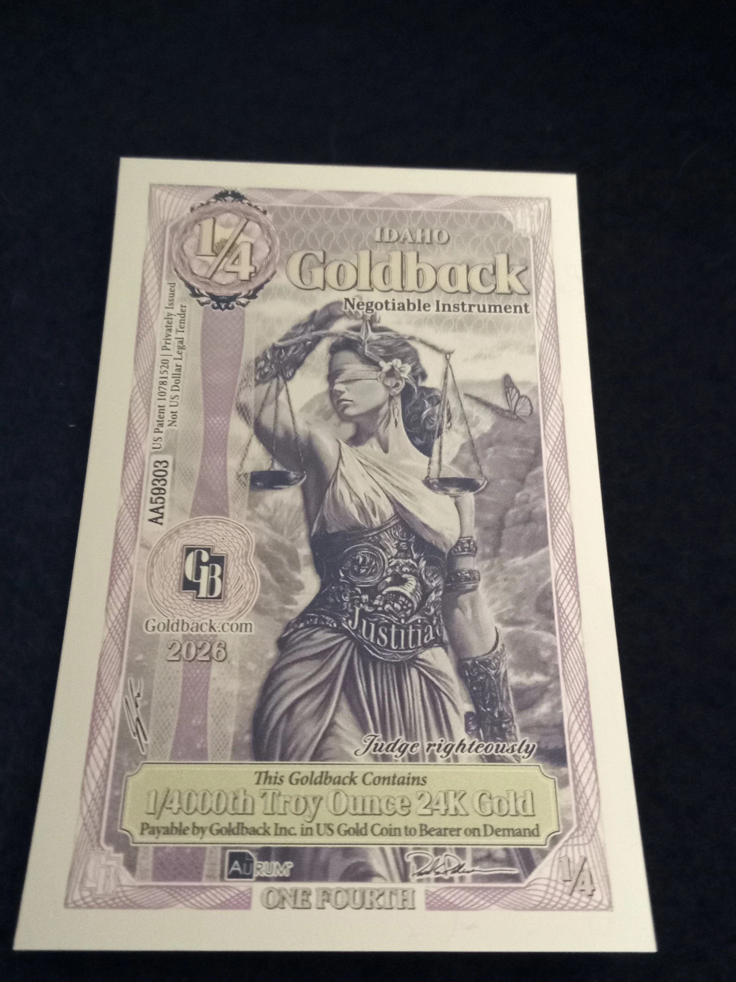 Idaho 1/4 Goldback - AA59303