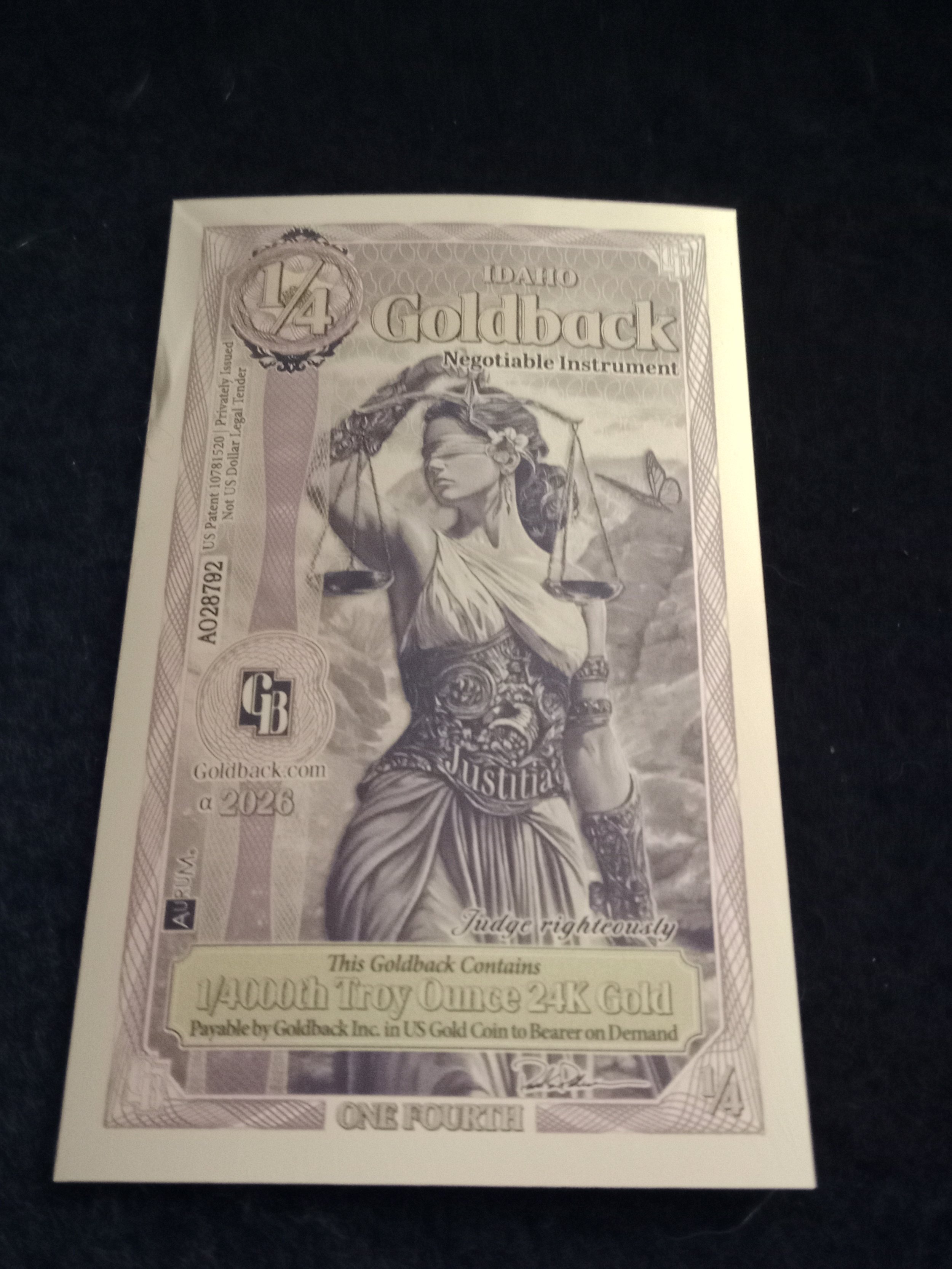 Idaho 1/4 Goldback - Alpha Series - AO28792