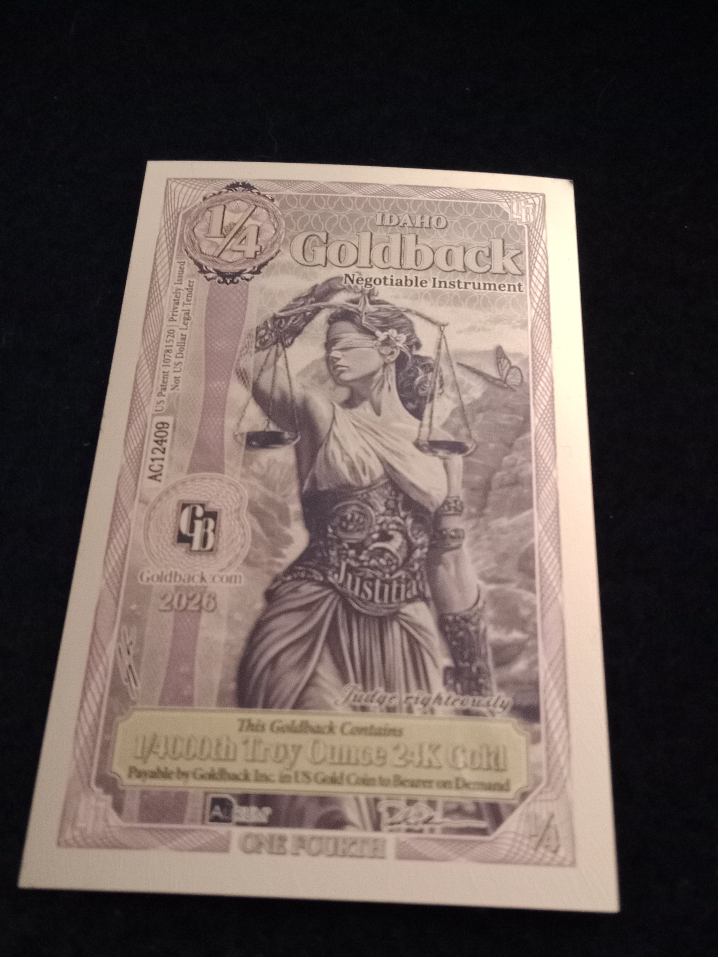 Idaho 1/4 Goldback - AC12409