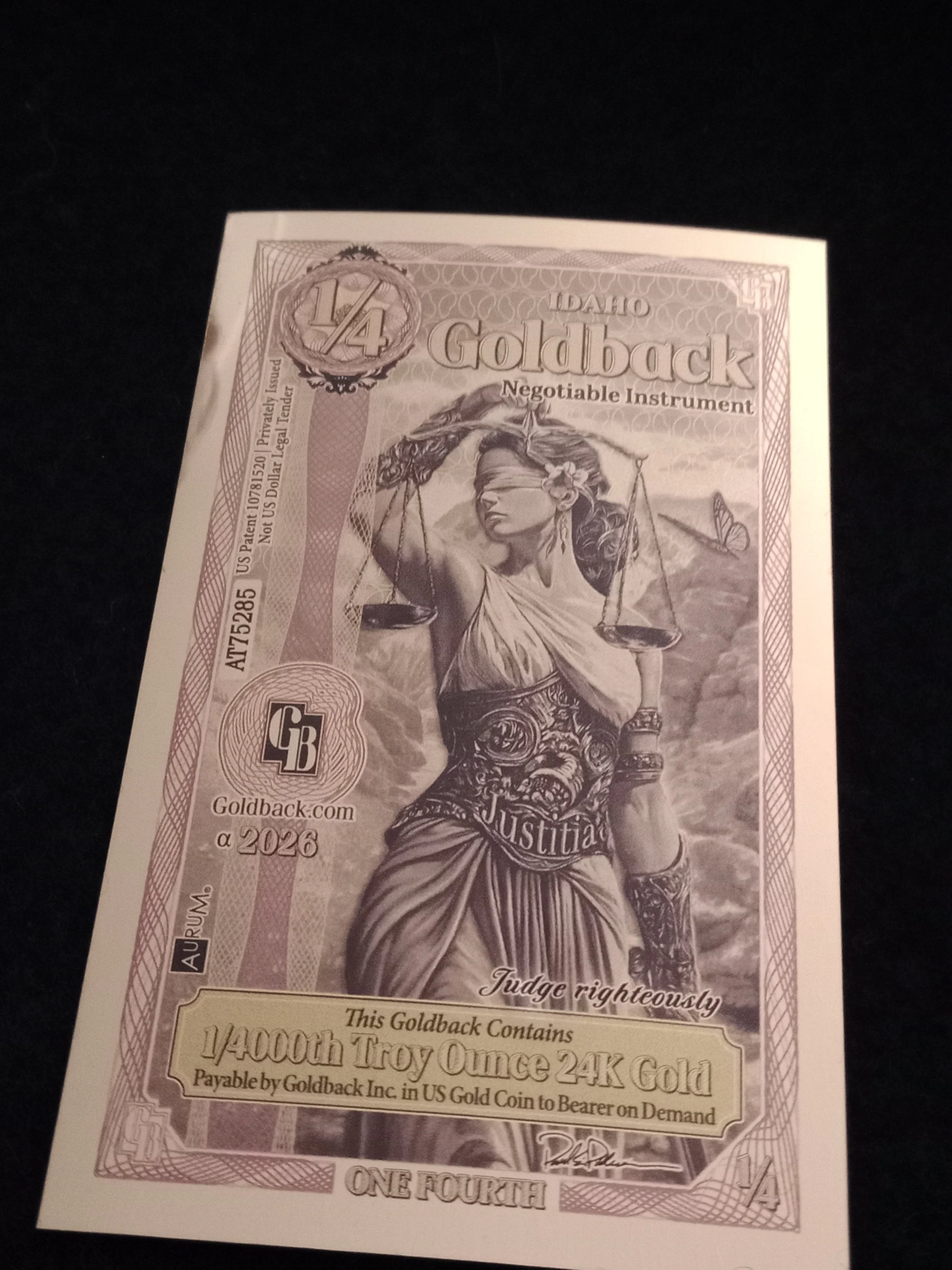 Idaho 1/4 Goldback - Alpha Series - AT75285