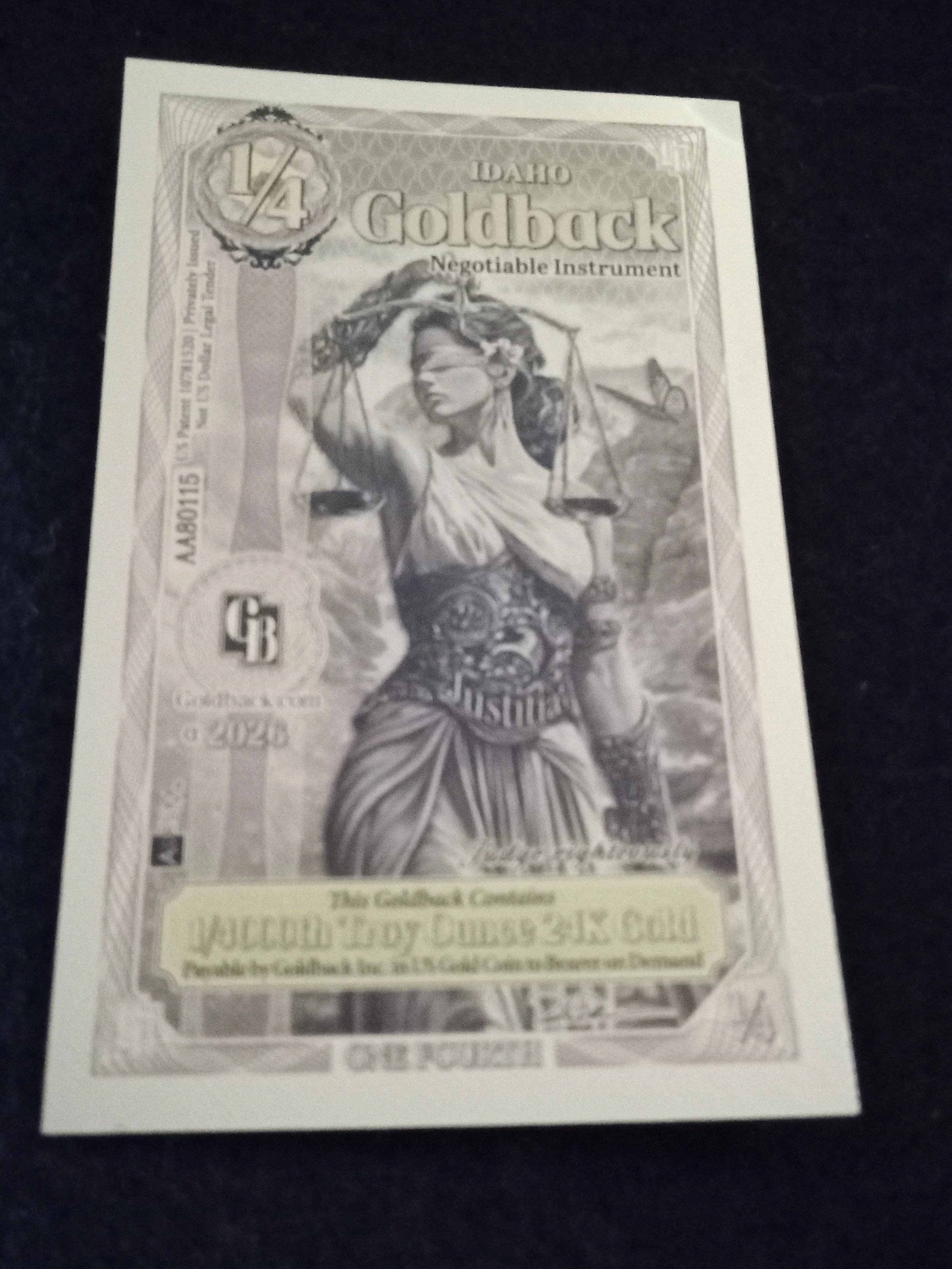 Idaho Quarter Goldback - Alpha Series - AA80115
