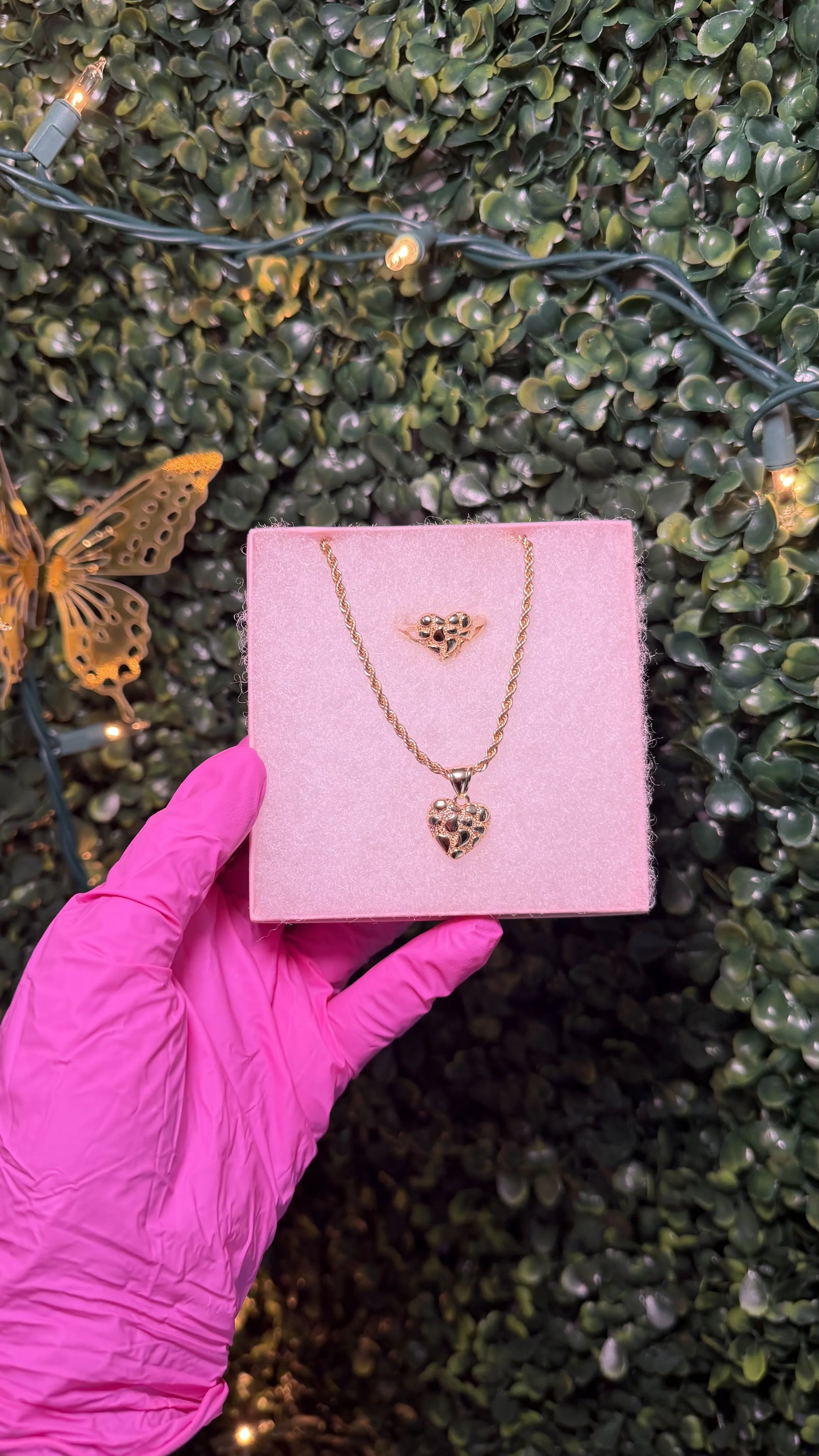 Heart Nugget Necklace Ring Set