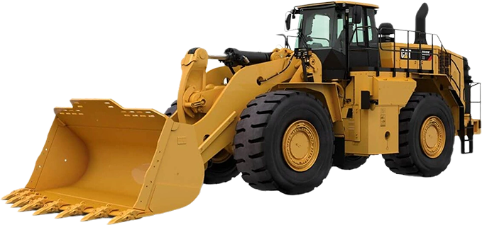 Yellow front loader construction vehicle with large black tires and a scooping bucket