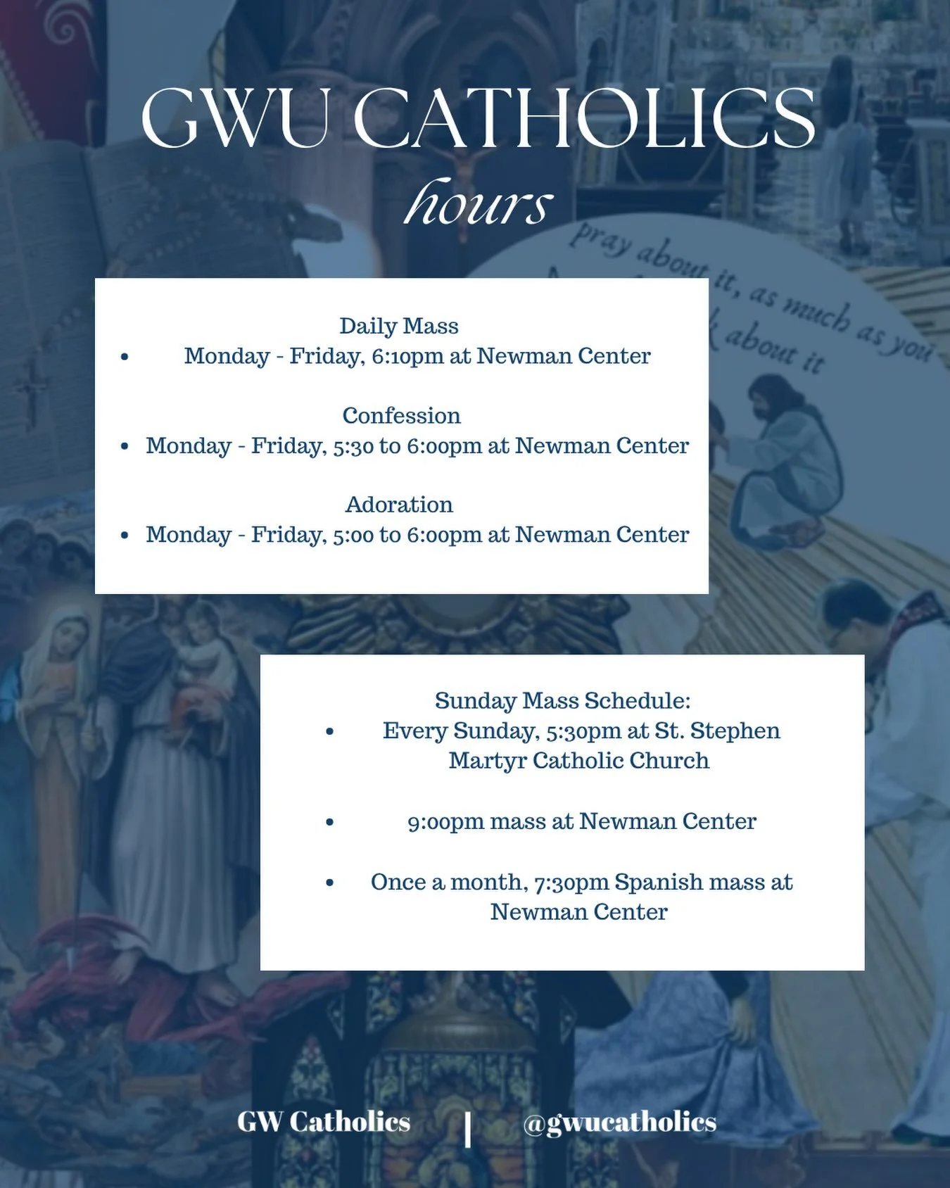 GWU Catholics Hours for Fall 2026-Spring 2027! #gwu #catholic #gwucatholic #catholicism #catholicprayer